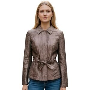 J. Jill Blazer Size 6 Bronze Long Sleeve Full Snap Button & Zip Front Closure